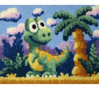 Kit Tapis Point Noué à Faire pour Adultes,Animaux de dessin animé,mignon petit dinosaure vert,Kits De Tapis À Crocheter Diy,Set De Fabrication De Coussin Avec Toile Imprimée,Cadeau,90x120cm