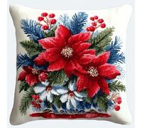Kit Tapis Point Noué DIY 43x43cm,Fleurs de poinsettia de Noël,Kit de Crochet de Verrouillage avec Coussin à Faire Soi-Même pour Débutants,Adultes et Enfants,Décoration et Activité Manuelle