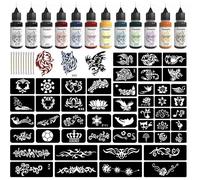 Kit Tatouage Ephemere 12 Bouteilles encre de Tatouage Professionnel chats, animaux, fleurs, mots, cœurs, papillons, ailes
