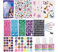 Kit Tatouage Paillette Enfant Fille, 30 Couleurs Tatouage Enfant, 198 Pochoir Tatouage, 5 Pinceau, 3 Colle, Tatouage Ephemere Imperméable, Cadeau Garçons Fille Pour Anniversaire, Halloween, Cosplay