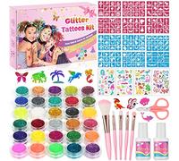 Kit Tatouage Paillettes, 30 Couleurs Tatouage Temporaire Enfant mit 139 Pochoirs Tatouage, 4 Feuilles Autocollants de Tatouage, Kit Maquillage de Tatouage Éphémères Cadeau Garçons Filles