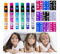 Kit Tatouage Paillettes,avec 6 pcs Stylos Tatouage Enfant + 10 Pochoir Tatouage Temporaire,Tatouage Halloween,Maquillage Enfant Carnaval,pour Visage,Parfait pour Carnaval,Cosplay