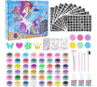 Kit Tatouage Paillettes Enfant Filles,54 Couleurs Tatouage Temporaire À Paillettes Mit 540 Pochoirs,5 Pinceaux,Tatouage Ephemere Imperméable Pour Cosplay Anniversaire Carnaval Fête