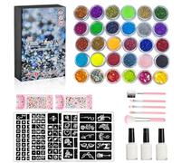 Kit Tatouage Paillettes, Kit Tatouage Temporaire Glitter Tatoo Kit, Tatouages Pailletés Temporaires, Temporary Tattoo Glitter, 30 Couleurs Maquillage Coffret Tatouage Éphémère pour Fête Noël