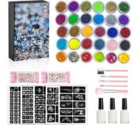 Kit Tatouage Paillettes, Kit Tatouage Temporaire Glitter Tatoo Kit, Tatouages ¿¿Pailletés Temporaires, Temporary Tattoo Glitter, 30 Couleurs Maquillage Coffret Tatouage Éphémère Pour Fête Noël