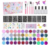 Kit Tatouage Paillettes Pour Enfants, 48 Couleurs, 209 Pochoir, 4 Colle, 5 Pinceaux, Tatouage Éphémère Imperméable, Idéal Cadeau Pour Maquillage Cosplay, Carnavals, Fêtes Et Anniversaires