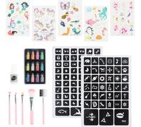 Kit Tatouage Paillettes, Tatouages Temporaires Pailletés-12 Couleurs, 81 Pochoirs, 5 Autocollants Lumineux, Tatouage Enfant Fille, Cadeau Pour Fête Anniversaire Pâques Noël