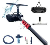 Kit télescopique de Nettoyage de vitres, Brosse, hydronettoyeur, jusqu'à 10,8 m, alimenté par Eau, Distributeur de Savon, Panneaux solaires, avec raclette, Lavage de camions, Bus,
