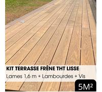 Kit terrasse complet - FRÊNE thermo chauffé - LISSE - Ep.20 mm x l.137 mm - L.1,60 m - À partir de 5 m²