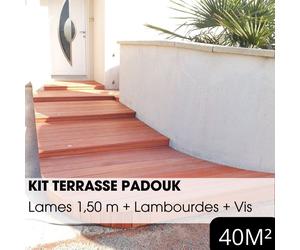 Kit terrasse complet - PADOUK - Ep.21 mm x l.120 mm - L.1,50 m - À partir de 10 m²
