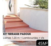 Kit terrasse complet - PADOUK - Ep.21 mm x l.145 mm - L.1,20 m - À partir de 10 m²
