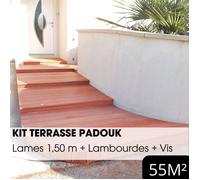 Kit terrasse complet - PADOUK - Ep.21 mm x l.145 mm - L.1,50 m - À partir de 10 m²
