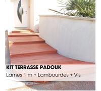 Kit terrasse complet - PADOUK - Ep.21 mm x l.145 mm - L.1 m - À partir de 10 m²