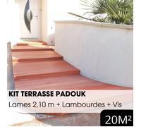 Kit terrasse complet - PADOUK - Ep.21 mm x l.145 mm - L.2,10 m - À partir de 10 m²