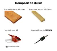 Kit terrasse complet - PIN BRUN - AB LISSE - Ep.27 mm x l.145 mm - L.4,2 m - À partir de 10 m²