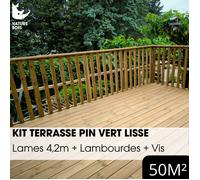 Kit terrasse complet - PIN VERT - AB LISSE - Ep.27 mm x l.145 mm - L.4,2 m - À partir de 10 m²