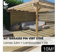 Kit terrasse complet - PIN VERT - AB STRIÉ - Ep.27 mm x l.145 mm - L.3,6 m - À partir de 10 m²