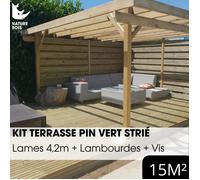 Kit terrasse complet - PIN VERT - AB STRIÉ - Ep.27 mm x l.145 mm - L.4,2 m - À partir de 10 m²
