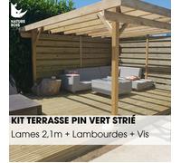 Kit terrasse complet - PIN VERT - US STRIÉ - Ep.27 mm x l.145 mm - L.2,10 m - À partir de 10 m²