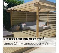 Kit terrasse complet - PIN VERT - US STRIÉ - Ep.27 mm x l.145 mm - L.2,10 m - À partir de 10 m²