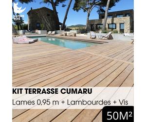 Kit terrasse exotique complet - CUMARU KD - Lames de 0,95 m - À partir de 10 m²