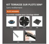 Kit Terrasse sur Plots Sans Revêtement 10M² - Finition Blanc Perle - 40/60 mm - JOUPLAST