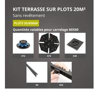 Kit Terrasse sur Plots Sans Revêtement 20M² - Finition Gris Anthracite - 50/80 mm - JOUPLAST