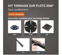 Kit Terrasse sur Plots Sans Revêtement 30M² - Finition Gris Anthracite - 40/60 mm - JOUPLAST