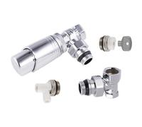 Kit raccordement radiateur chromé 15x21 (1/2) robinet equerre + coude de réglage + robinet de vidange eau + bouchon purgeur air + tête thermostatique filetage standard M30x150 NOYON & THIEBAULT