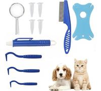 Kit Tire Tique Chien et Chat 11 Pièces, Pince à Tiques Professionnelle avec Loupe et Peigne, Extracteur de Tiques Sûr pour Animaux et Humains, Accessoires Anti-Tiques Complets