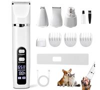 Kit Toilettage Chien 4 en 1, Tondeuse Chien et Tondeuse Chat Silencieuse Sans Fil, Tondeuse Pour Chien Professionnelle avec Écran LCD, Tondeuse Animaux pour Poils Longs et Pattes, Blanc