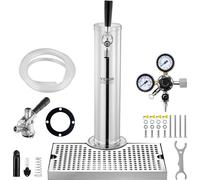 Kit tour à bière VEVOR, kit de conversion de bière pour robinet individuel, distributeur de bière en tour en acier inoxydable avec double mesureur W21.8-régulateur & raccord de fût S-System, égouttoir