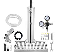 Kit tour de Kégélateur - Kit de conversion de bière à robinet unique - Tour de bière en acier inoxydable avec double mesureur W21.8-régulateur - Raccord de fût A-System - Egouttoir à bière pour les fê