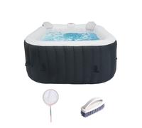 KIT TOUT INCLUS SPA et accessoires : spa gonflable carré 4 places avec 2 appuis têtes, filtre, épuisette, brosse, tapis, couverture