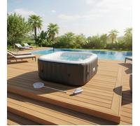 KIT TOUT INCLUS SUNSPA: spa gonflable carré 4 places et accessoires : 2 appuis têtes, filtre, épuisette, brosse, tapis, couverture