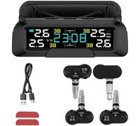 Kit TPMS sans fil avec chargement USB solaire, écran LCD, surveillance de la pression et de la température des pneus pour voitures, camions (intégré)