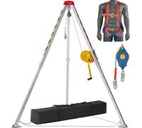 Kit trépied de sauvetage VEVOR, treuil de 1800 lbs Trépied pour espace confiné avec pieds de 7' et câble de 98' pour espace confiné 32,8' antichute, harnais de sécurité