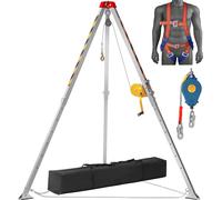 Kit trépied VEVOR 1200 lbs treuil trépied avec pieds 7' et câble 98' trépied de sauvetage pour espaces confinés 32,8' antichute harnais de sécurité sac de rangement pour espaces confinés traditionnels