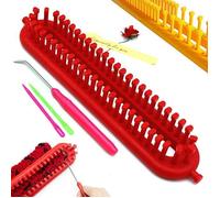Kit Tricotin Rectangulaire, 26 cm Multifonctionnel Long Métier à Tricoter en Plastique et 3 Pièce Outils Accessoires de Tricot,