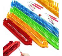 Kit Tricotin Rectangulaire, 4 Pièce Différentes Tailles Multifonctionnel Long Métier à Tricoter en Plastique et Outils Accessoires