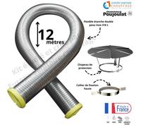 Kit tubage flexible double peau inox diamètre 100 + collier de fixation haute + chapeau Poujoulat Longueur du conduit 12 mètres