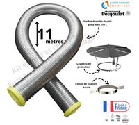 Kit tubage flexible double peau inox diamètre 100 + collier de fixation haute + chapeau Poujoulat Longueur du conduit 11 mètres