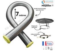Kit tubage flexible double peau inox diamètre 130 + collier de fixation haute + chapeau Poujoulat Longueur du conduit 7 mètres