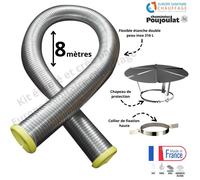 Kit tubage flexible double peau inox diamètre 130 + collier de fixation haute + chapeau Poujoulat Longueur du conduit 8 mètres