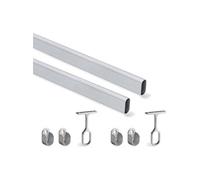 EMUCA 7070262 Kit de barre de penderie, Aluminium et zamak, Support métallisé, 1150mm, Lot de 2