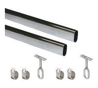Emuca – Kit barre de penderie ovale 1150 mm chromé – Lot de 2