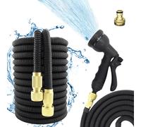 Kit tuyau d'arrosage flexible 15 m avec pistolet multifonctions et crochet de suspension