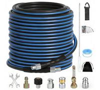 Kit Tuyau de Nettoyage Déboucheur de Canalisations 15m, 200 Bar avec Adaptateur+Buses Fixe+Rotatives, pour Pression Tuyaux