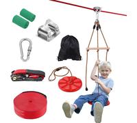 Kit tyrolienne pour enfants & adultes - 20 m de tyrolienne jusqu'à 227 kg - tyrolienne d'arrière-cour plaisir de jeu - harnais de sécurité en nylon & kit d'accessoires
