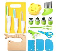 Kit Ustensile Cuisine Enfant - Lot de 17 Avec Couteau Bebe, Planche à Découper et Éplucher - Pour Fruits, Pain, Légumes - Montessori